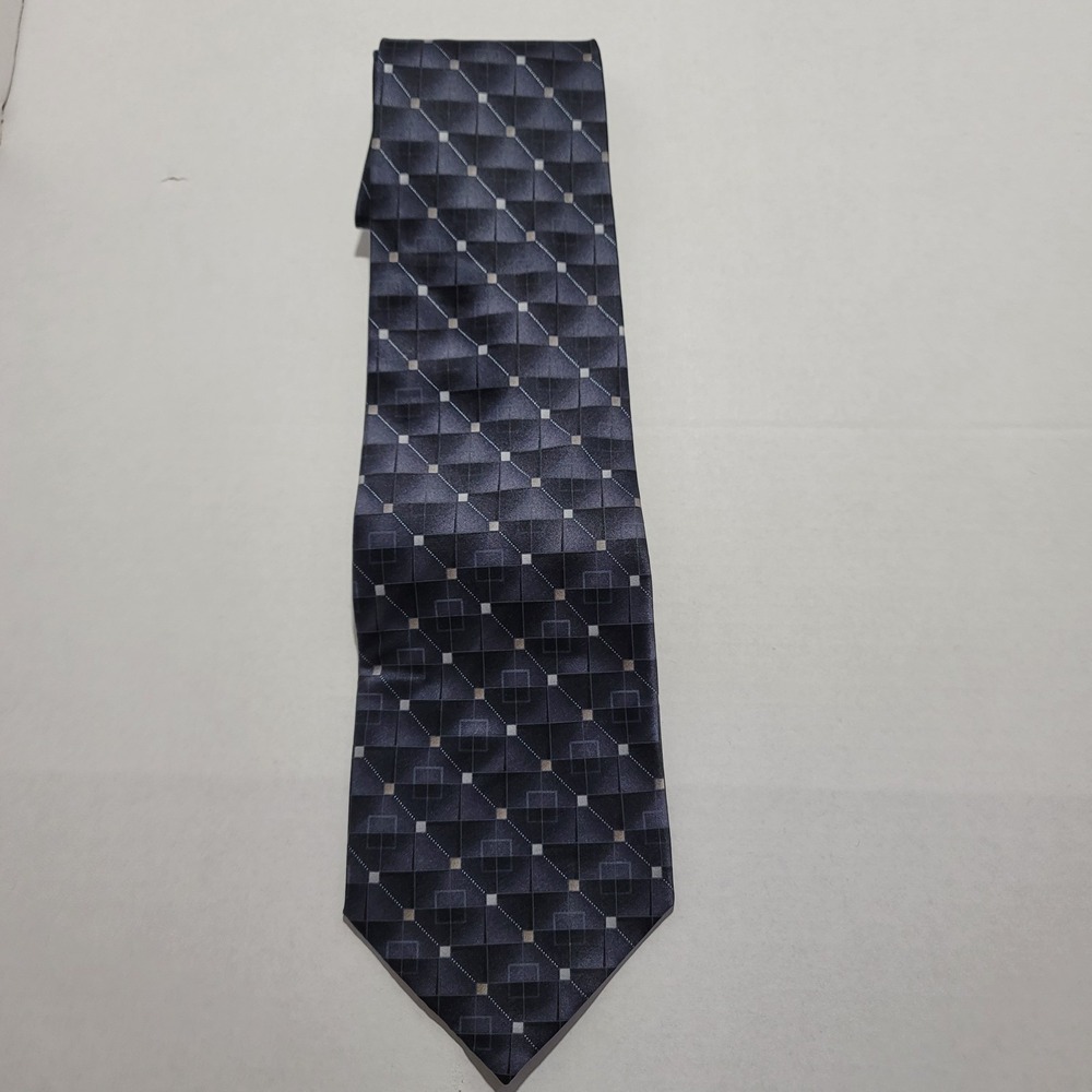 Van Heusen‎  Silk Tie Shades of Gray with Silver Box Print